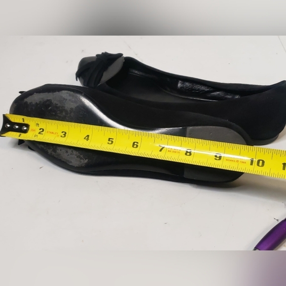 EMPORIO ARMANI Black Suede/Patent Leather Round-Toe Bow Flats Sz 38 Italy - Picture 7 of 12